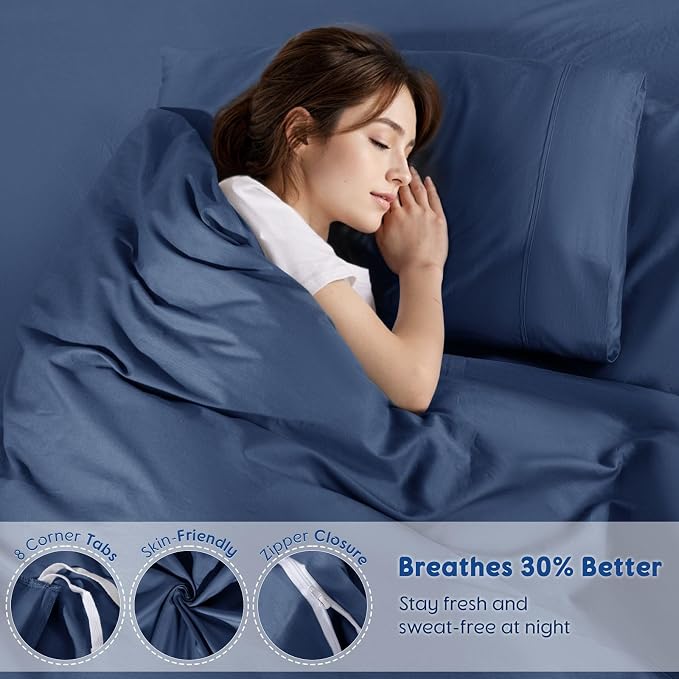 SONORO KATE 1000 Series 100% Egyptian Cotton Queen Duvet Cover Set,3PC | Long Staple Cotton,Sateen Weave,Soft,Breathable,Luxury Hotel Bedding,All-Season,Hidden Zipper Closure,Navy Blue