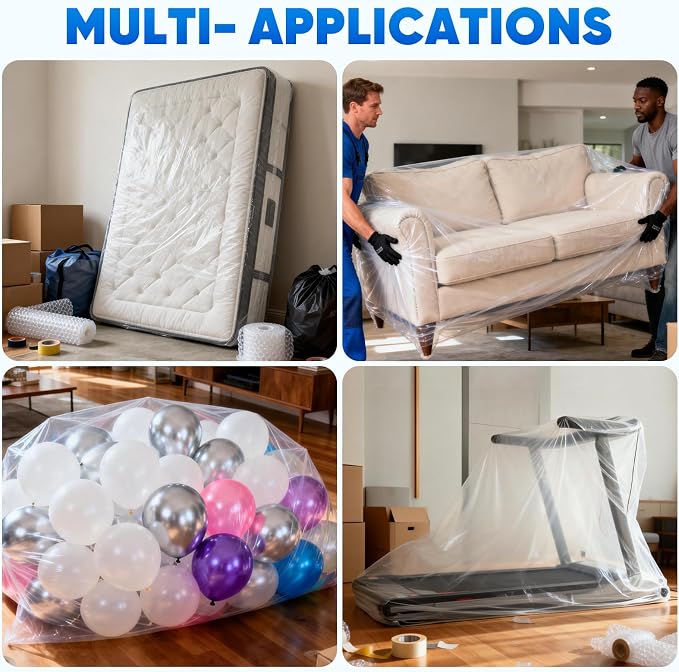 TICONN 1PK Plastic Mattress Bags for Moving, Waterproof Mattress Cover | 3D Gusset Design, Tear Resistant & Dust Protection, Multiple Sizes /Thickness Options, Reusable Mattress Protector