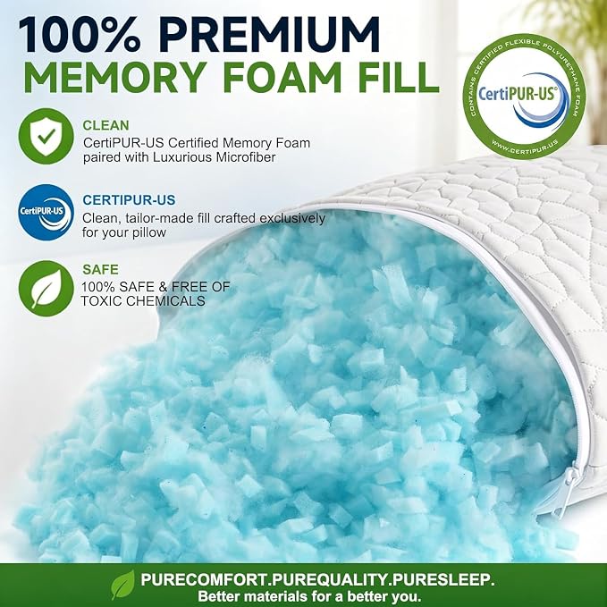 SUPA MODERN Cooling Bed Pillows for Sleeping 2 Pack Shredded Memory Foam Pillows Adjustable Pillow for Side Back Stomach Sleepers Luxury Gel Pillows Queen Size Set of 2 with Washable Removable Cover
