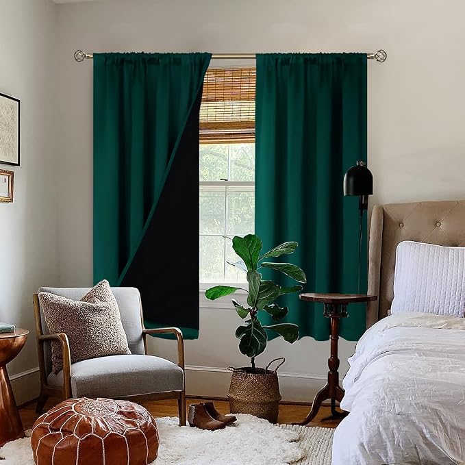 BGment Christmas Green 100% Blackout Curtains for Bedroom 63 Inches Long | Thermal Insulated, Thick Heavy Full Room Darkening, Noise Reducing Rod Pocket Curtains, 2 Panels, 42 x 63 Inch