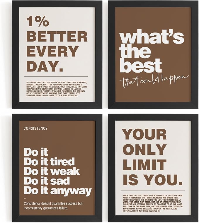 DSHFG Motivational Inspirational Office Wall Art Decor Prints Brown | Office Motivational Wall Decor Trendy Retro Positive Affirmations Quotes Wall Decor Posters, 8x10 Unframed Set of 4
