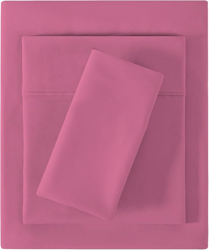 Softan Microfiber Twin Sheet Set with Non-Slip Corner Straps, Hot Pink | 15" Deep Pocket Fitted Bed Sheets, Double Brushed Microfiber, Cozy Sheets & Pillowcase for All Season