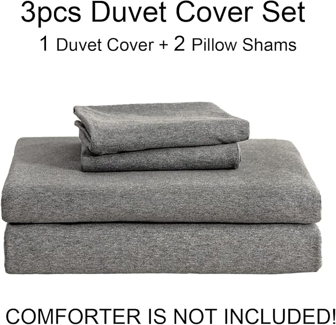 PURE ERA Jersey Knit Sheet Set Heather Dark Grey King | 100% Cotton, 3 Piece Set, T Shirt Soft, Breathable, Envelope Closure Pillowcases, Hidden Zipper, 8 Ties, No Insert, Modern