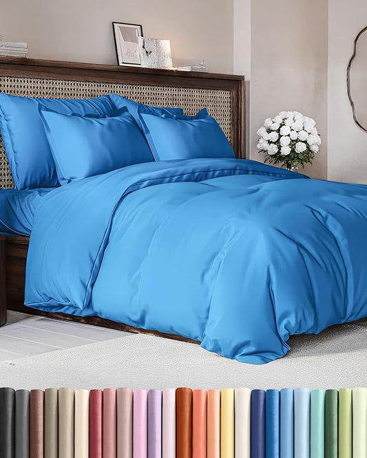 Duvet Cover Cal King Size - 3 Piece with Zipper Closure - Royal Blue | Extra Soft, Breathable, Cal King Duvet Cover 104" x 98" with 2 Pillow Shams, Zipper Closures & Ties, Women, Men, Kids & Teens