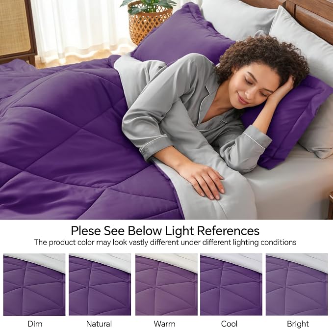 BEDELITE King Comforter Set 7 Pieces, Reversible Purple Bed in A Bag | Soft All Season Down-Alternative Comforter, Sheets, Pillowcases & Shams, OEKO-TEX Certified Bedding for Bedrrom, Guest Room