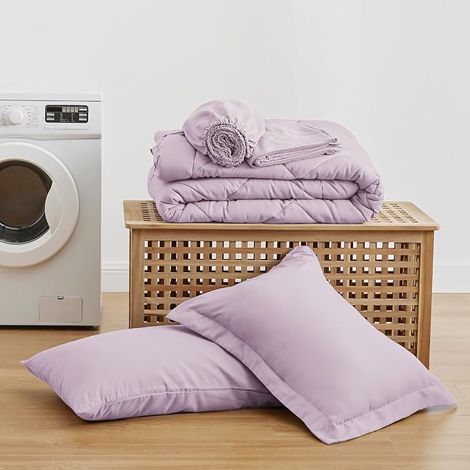Love's cabin Twin XL Comforter Set Light Purple, 5 Pieces Twin XL Bed in a Bag, All Season Bedding Sets with 1 Comforter, 1 Flat Sheet, 1 Fitted Sheet, 1 Pillowcase and 1 Pillow Sham