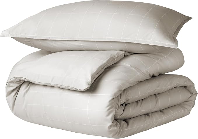 Bare Home Duvet Cover Set (Twin/Twin XL, Grid - Stone/White) | 1800 Ultra-Soft, Lightweight, Cooling, Breathable, Premium, All-Season