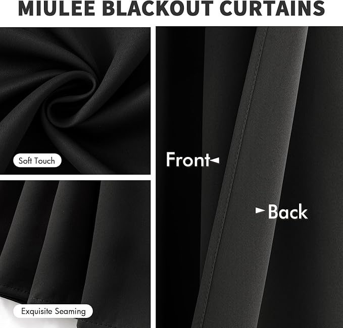MIULEE Black Blackout Bedroom Curtains Drapes 96 Inch Long 52"x96" | Grommet Top, Room Darkening Window Drapes, Privacy Protection, Thermal Insulated, Heat Blocking, Light Blocking