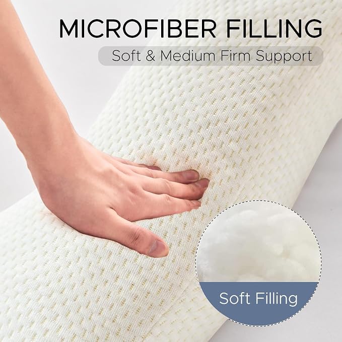 Body Pillow for Adults, Swan Pillow Insert for Sleeping, Beige, 49 Inch | Side Sleeper Pregnancy Bed Pillow, Soft Fabric, Shredded Memory Foam and Removable Washable Cover