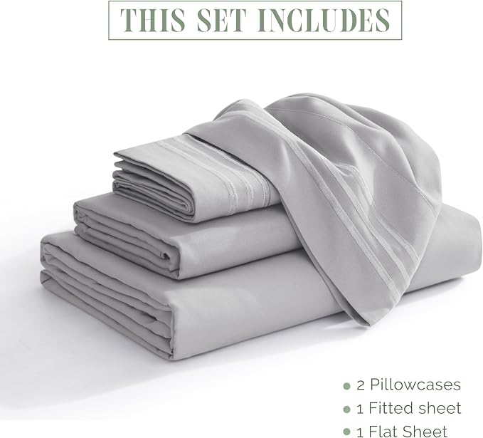 Elegant Comfort Luxurious 1500 Premium Hotel Quality Microfiber 4-Piece Sheet Set, 18-24 Inches Deep - Extra Deep Pocket Sheets - Ultra Soft 4PC Deep Pocket Sheets, Full, Silver Gray