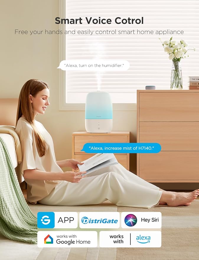 GoveeLife Smart Humidifiers for Bedroom, 3L Top Fill Cool Mist Humidifier | 24dB Quiet Runtime, Humidity Control, Easy to Clean, 25H Lasting, RGB Night Light for Baby, Plants, Works with Alexa