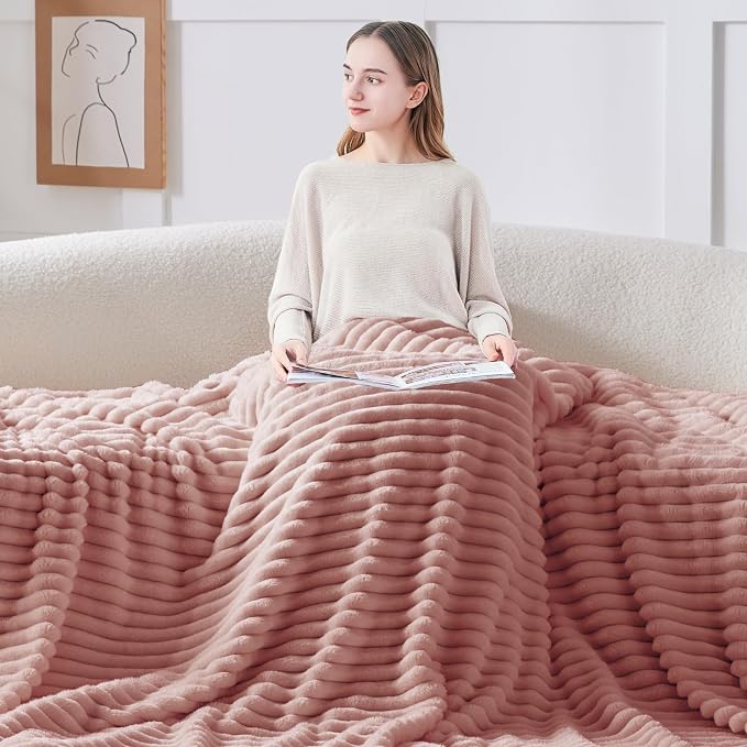 BEDELITE Ribbed Twin Blanket for Couch & Bed, Dusty Pink, 60"x80" | Ultra-Soft Plush Fleece, Cozy, Warm Yet Lightweight, Ribbed Texture, Home Decor, Machine Washable, Giftable, All-Season Use