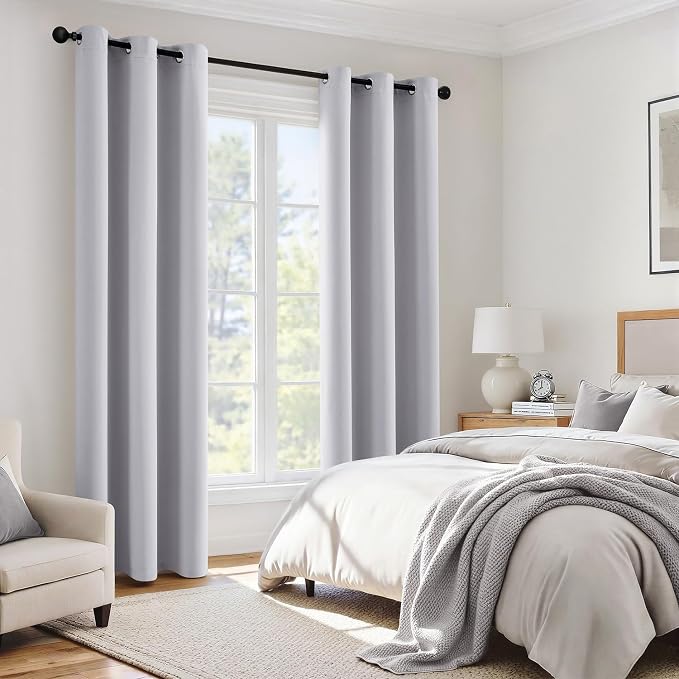 MIULEE Greyish White 100% Blackout Curtains for Bedroom 40x72 Inch Long | 2 Thick Layers Thermal Insulated Window Curtains with Black Liner, Noise Reducing Grommet, Drapes for Living Room, 2 Panels