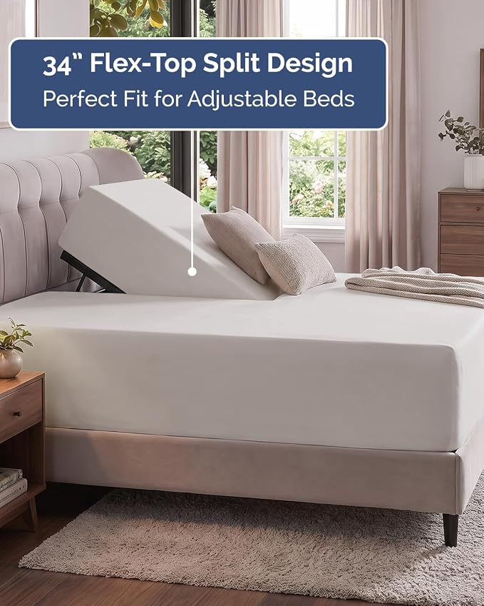 Extra Deep Flex Top Split Head King Fitted Sheet - Hotel Luxury Single Fitted Sheet Only - Easily Fits 18 inch to 24 inch Mattress - Ultra Soft, Wrinkle Free w/Extra Deep Pockets - Light Grey