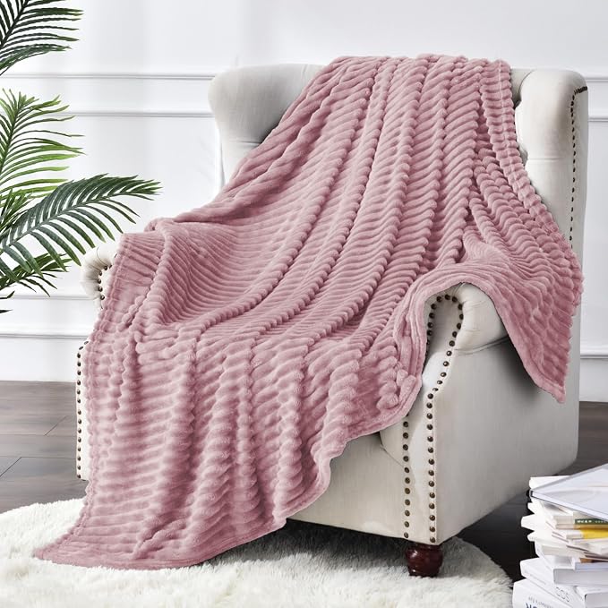 BEDELITE 3D Ribbed Berry Purple Fleece Throw Blanket for Couch, 50x60 Inch | Soft Warm Decorative Fluffy Blanket, Cozy Plush Lightweight Fuzzy Throw Blanket for Bed Sofa Home Room Decor, Gift for Women