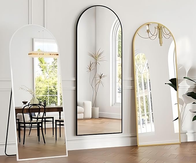 Dewfig Mirror Full Length, 64"X20" Arched Floor Mirror, Black | Aluminum Alloy Frame Full Body Mirror, HD Shatterproof Tempered Glass, Lean/Stand/Wall for Living Room,Bedroom, Dressing Room
