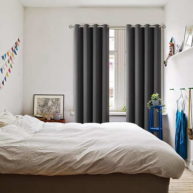 BGment Dark Grey Blackout Curtains for Living Room 96 Inch Long - 2 Panels | Grommet Top, Black Out, Extra Long, Room Darkening, Sunblock, Thermal Insulated, Window Drapes for Bedroom, 55x96 Inch