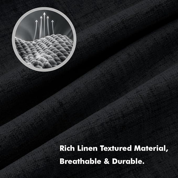MIULEE 100% Blackout Linen Curtains for Bedroom 42 x 90 Inch Black 2 Panels | Thermal Insulated, Room Darkening Drapes for Living Room, Back Tab Rod Pocket Pinch Pleated, Solid Luxury Decor