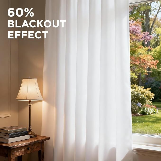 Joydeco 84 Inch 60% Blackout White Curtains 2 Panels,Elegant Soft Sheer Curtains for Bedroom,Thermal Insulated Black Out Drapes for Living Room,Rod Pocket Back Tab Drapes(W37 x L84 Inch,Greyish White)