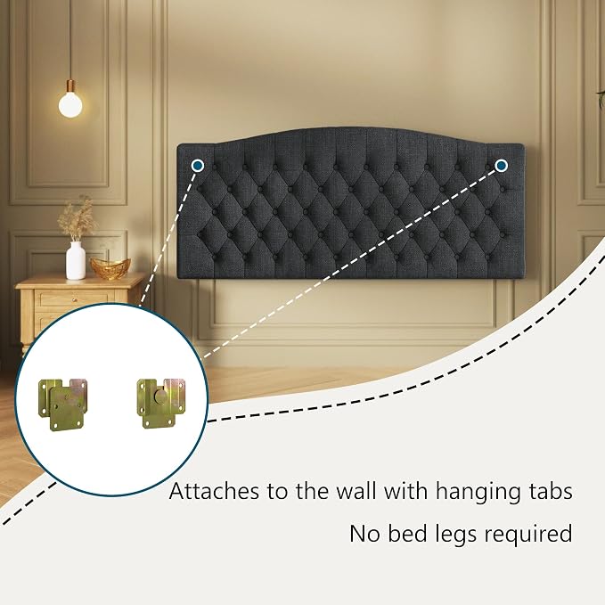 Furpopup Linen Upholstered Headboard Queen/Full Size Latest Model Wall Mount, Bed Frame Mount, Featuring High-Density Sponge Padding, Luxury Texture Easy Assembly Comfort and Style-Dark Gray