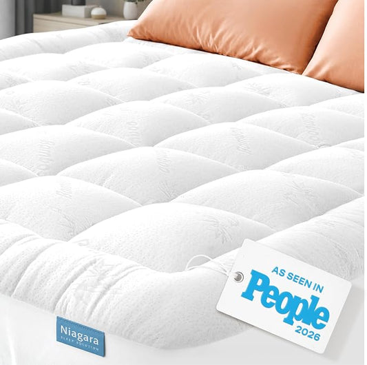 Niagara Sleep Solution Ultra Soft & Cooling Mattress Topper - Queen RV Size | Rayon Derived from Bamboo, Pillow Top Mattress Pad, 20" Deep Pocket, Back Pain Relief, Perfect for Hot Sleepers, White