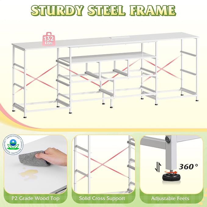 WLIVE Long LED Dresser TV Stand for 85 Inch TV, 11 Drawers, White | Fits TVs up to 85 inch, 11 fabric drawers, LED chest of drawers, Built-in power outlet, Living room or bedroom