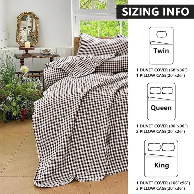 NSNLGSGC Mocha Gingham Queen Summer Bedspread Quilt Set | Pre-washed Microfiber,Lightweight Checked Grid Bedding Coverlets for All Seasons