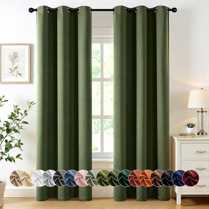 MIULEE Blackout Curtains for Bedroom 2 Panels 40 x 72 Inch Long Olive Green | Thermal Insulated, Living Room Darkening Grommet Drapes, Noise Reducing, Light Blocking Window Treatments