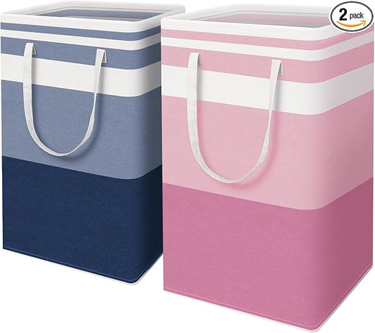 HomeHacks 2 Pack Laundry Baskets, Laundry Hampers Bags (Blue+Pink 88L) | Waterproof, Freestanding, Collapsible Clothes Hamper with Reinforced Handles in Laundry Room, Dorm, Bathroom, Bedroom