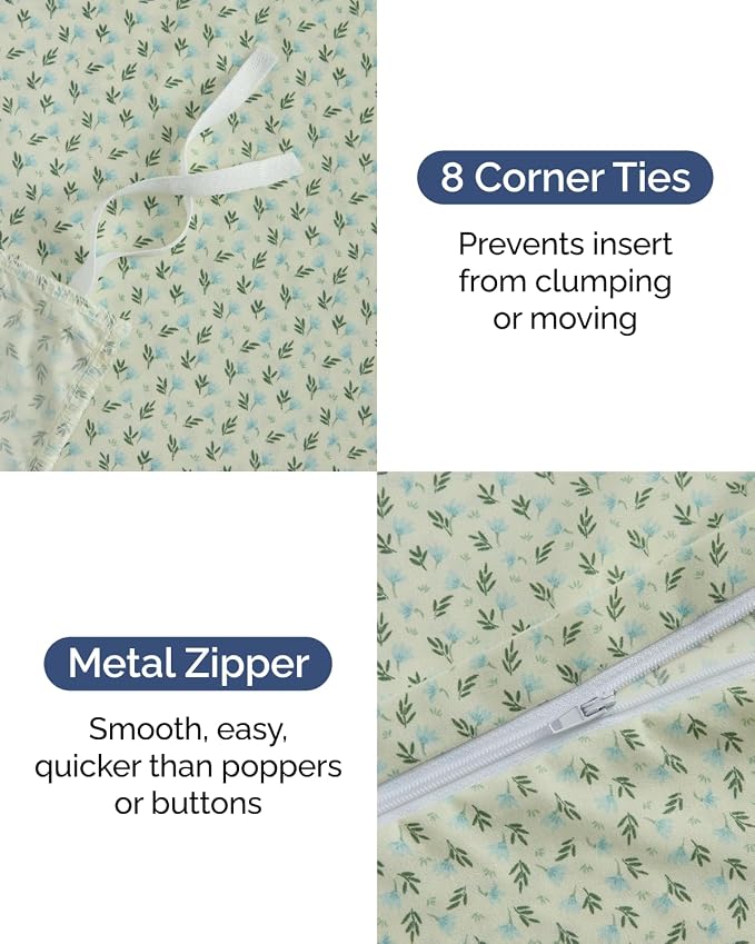 Duvet Cover Full Size - Floral Duvet Cover - 3 Piece - Blue Garden | Soft Floral Duvet Cover 80 x 90 with 2 Pillow Shams, Zipper Closures & Ties, Floral Bedding for Women, Men, Kids & Teens