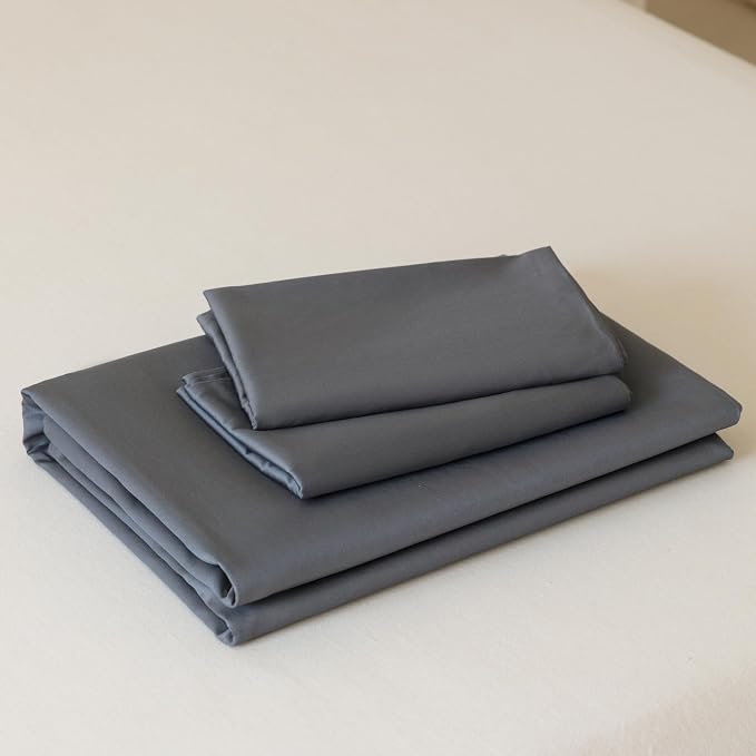HeimenAogo Egyptian Cotton Duvet Cover Queen Size Sateen Weave, Silky Soft and Breathable Bedding Set with Zipper Closure, Long Staple Cotton Bed Linen Stormy Grey 3Pcs (90"×90")