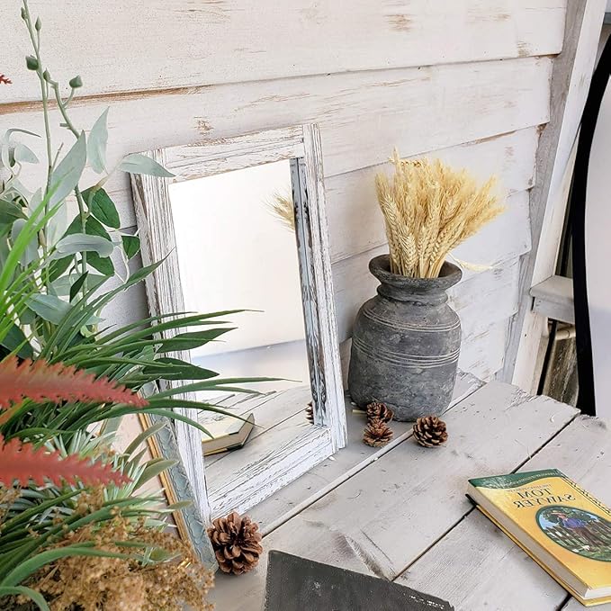 AAZZKANG Wall Mirror Rustic Wood Framed Rectangle Mirrors for Wall 16"x12‘’ | Decorative for Bedroom Bathroom Living Room Entryway Farmhouse Hanging Small
