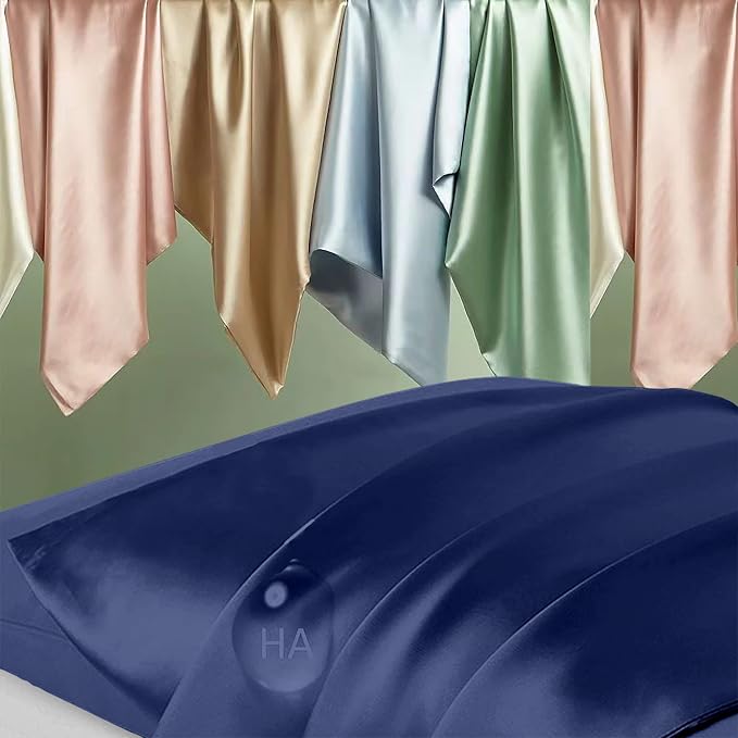 Silk Pillowcase for Hair and Skin, Mulberry Silk Pillow Cases King Size, Anti Acne Cooling Sleep Both Sides Natural Silk Satin Pillow Case Covers with Hidden Zipper, Gifts for Women Men, Navy Blue