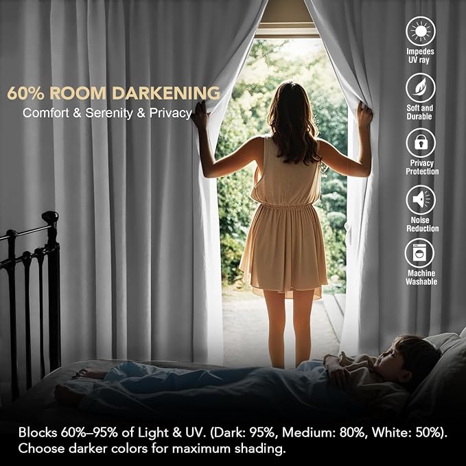 H.VERSAILTEX White Curtains Thermal Insulated Window Treatment Panels Room Darkening Privacy Assured Drapes for Living Room Back Tab/Rod Pocket Bedroom Draperies, 52 x 45 Inch, 2 Panels