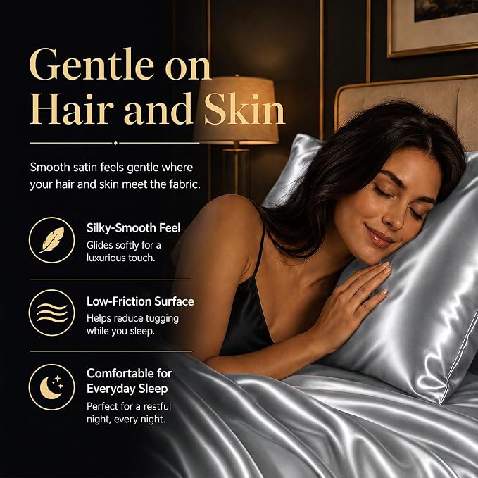 CozyLux Satin Sheets Queen, 6-Piece 14-Inch Deep Pocket Sheet Set | OEKO-TEX Certified Silky Soft Sheet Set for Hair & Skin, Luxurious Silky-Smooth Satin for Elegant Bedroom Decor, Light Grey