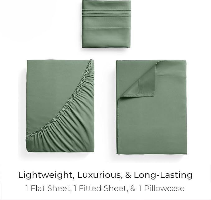Mellanni Iconic 3-Piece, Ultra Soft Sheet Set (Twin, Sage) | 10M+ Sleepers. Lab-tested: Sleeps Cool, Stays Bright, Strong, Smooth. Good Housekeeping Best Bedding, 7 yrs running.