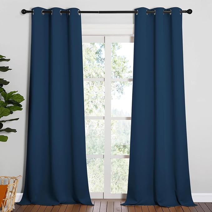 NICETOWN Patio Glass Door Blackout Curtains 1 Pair 42 x 90-in Moroccan Blue | Privacy Panel Drapes for Bedroom/Living Room, Dining and Guest Room