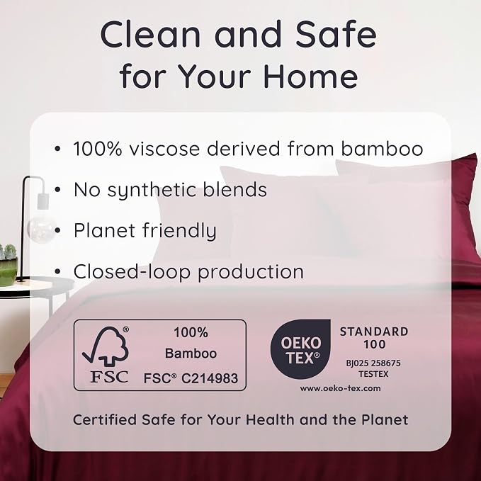 Bambaw 100% Viscose Derived from Bamboo King Size Sheet Set - 4pcs Super Soft & Cooling Sheets, Luxury Sheets King Size Deep Pocket, Fits Up to 16'' Mattresses with Elastic Corner Straps (Burgundy)