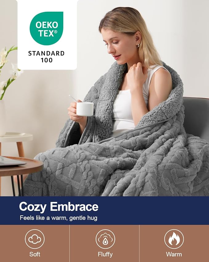 Ultra Soft Sherpa Weighted Blanket for Adults, 60"x80" 17lbs Heavy Blankets | Cozy Comfort for Relaxing Nights, Double-Sided Fluffy Sherpa & Fleece, Double Inner Layers-No Bead Bunching, Even Weight