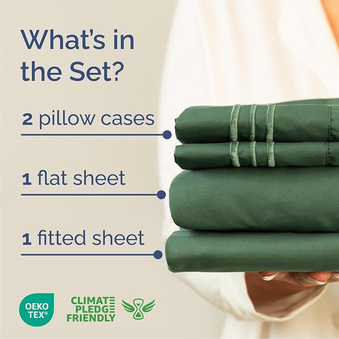Queen Size 4 Piece Sheet Set - Breathable & Cooling Sheets - Emerald Green | Hotel Luxury Bed Sheets for Women & Men, Deep Pockets, Easy-Fit, Extra Soft and Wrinkle Free Sheets, Oeko-Tex Bed Sheet Set