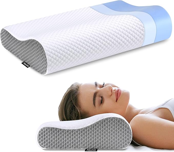 Neck Pillow Memory Foam for Pain Relief Bed Pillow for Sleeping, Ergonomic Orthopedic Cervical for Neck and Shoulder Pain, Side Back Stomach Sleeper(White&Grey)
