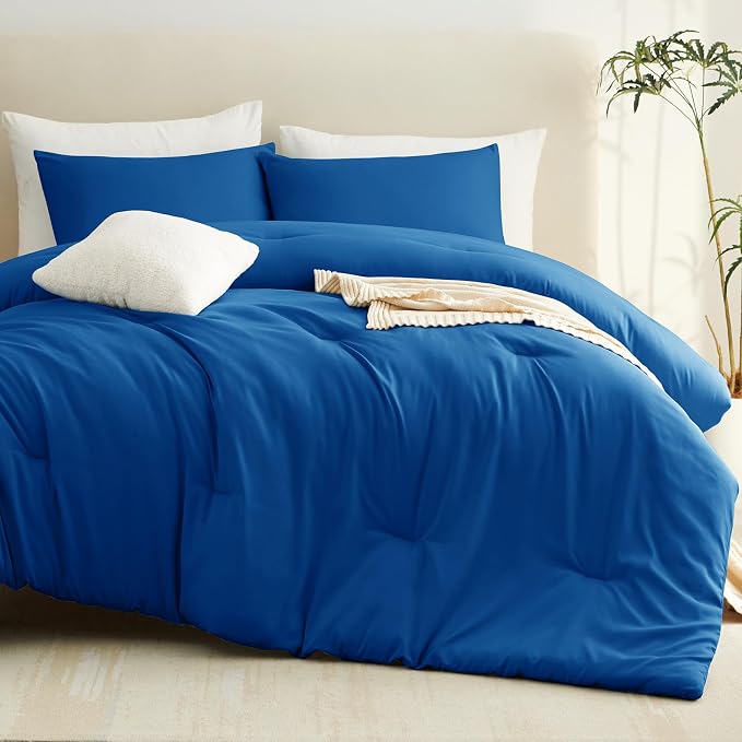 Full Comforter Set, 3 Pieces Down Alternative Bedding, Classic Blue | 270 GSM All Season Comforter with 4 Corner Ties for Use as a Duvet Insert, OEKO-TEX Certified, 2 Pillowcases, 82 x 86 in