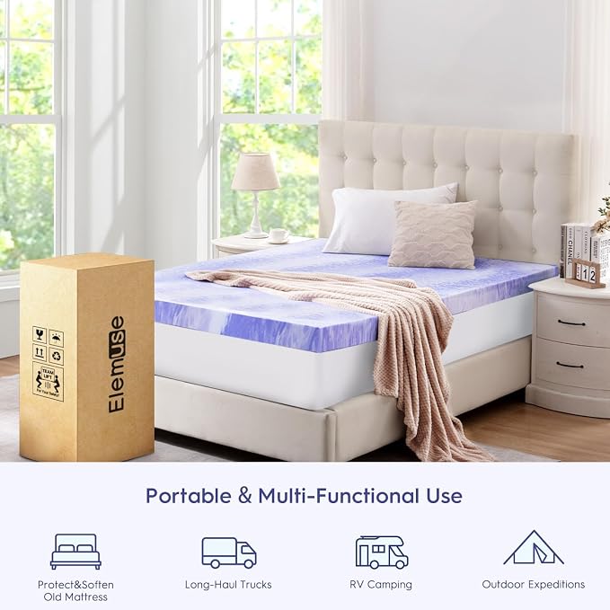 ELEMUSE 3 Inch Ventilated Design Memory Foam Twin Size Mattress Topper | Cooling Gel Infused Swirl Foam Pad for Pressure Relief Back Pain,Bed Topper for Body Support, CertiPUR-US Certified