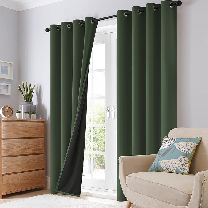 SimpleHome Greyish Green 100% Blackout Curtains Room Darken Living Room 84L | Curtains for Bedroom,Thermal Insulated Grommet Window Drapes,Curtains for Living Room with Black Back,52 x 84 Inch,2 Panels