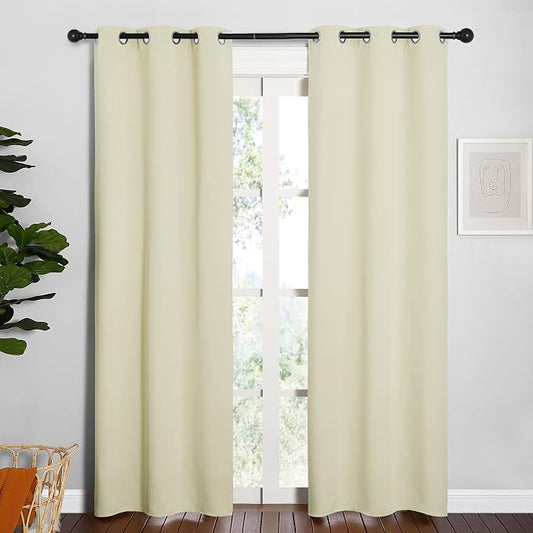 NICETOWN Beige Blackout Curtains for Bedroom 34" Wide x 84" Long 2 Panels | Thermal Insulated Drapes with Grommet Top for Living Room, Light Blocking Noise Reducing Privacy Window Treatment Draperies