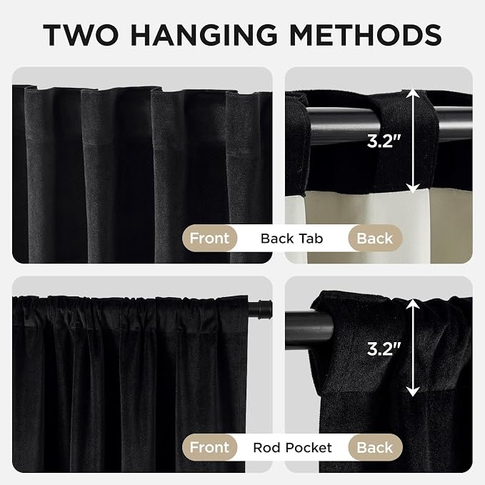 Joydeco 100% Blackout Curtains Velvet Black Out Curtain 96 Inch Drapes | for Bedroom Living Room, Heat and Light Blocking, Thermal Insulated Luxury Heavy Duty Curtain 2 Panels Back Tab&Rod Pocket