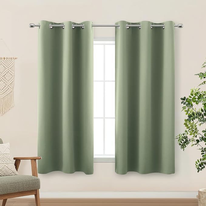 KOUFALL 54 Inch Curtains Length,Short Blackout Thermal Insulated RV Curtains for Camper Windows Bathroom,2 Panels Set,Sage Green