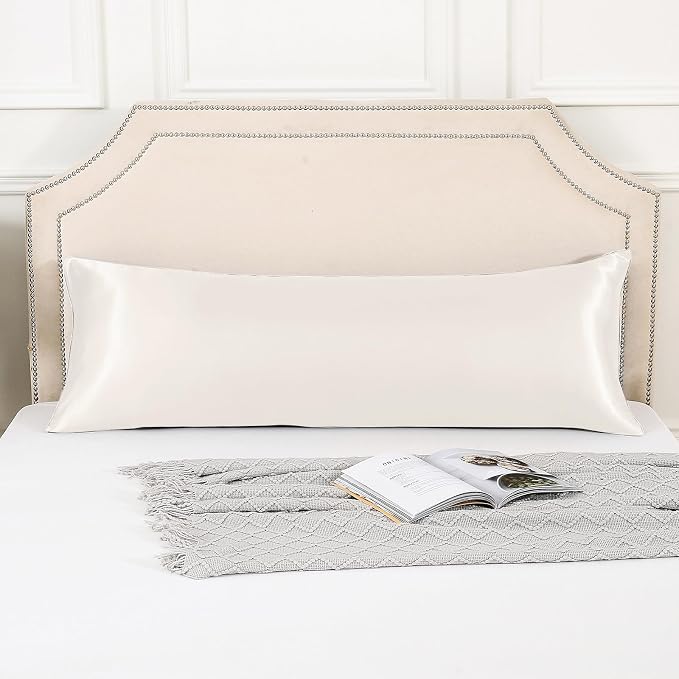 Body Pillow with Satin Pillowcase, Body Pillow for Adults, Beige | 20"x54", Removable Cover, OEKO-TEX Certified Down Alternative Filling,Washing Machine