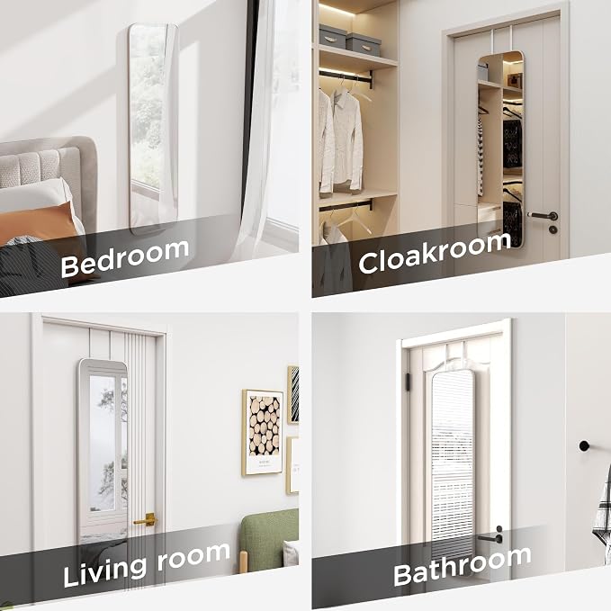 SCWF-GZ 47x14 Full Length Mirror Over the Door Hang or Wall Mounted Silver | HD Clear Tempered Glass,Aluminum Frame Rect Full Body Dressing Make-up Mirrors for Bedroom,Bathroom, Entryway,Living Room