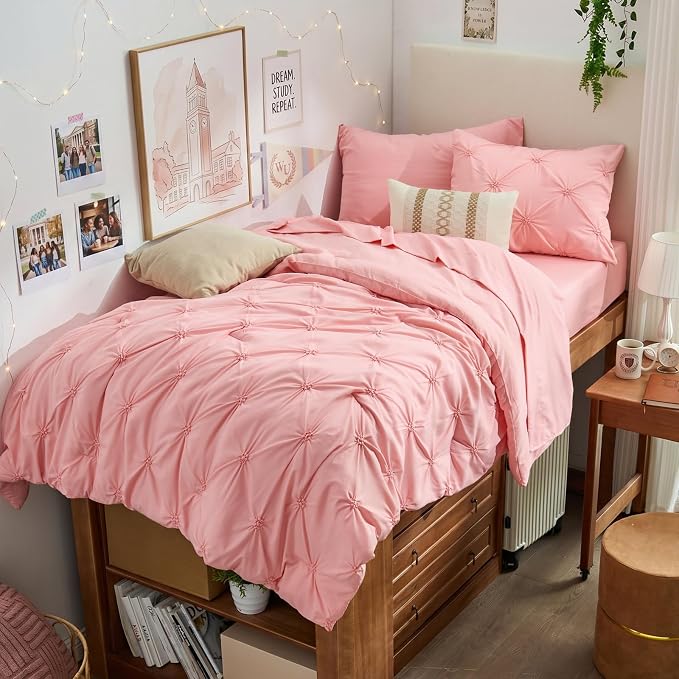 BEDELITE Twin XL Comforter Set Pink,Lightweight & Soft Comforter | 5 Pc Bed in a Bag,Boho Bedding, Warm & Cute Bed Set for All Season,with Comforter,Flat & Fitted Sheets,1 Pillowcase & 1 Sham
